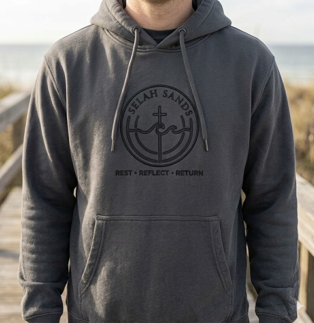 Men's washed charcoal hoodie with tonal Strength & Security emblem