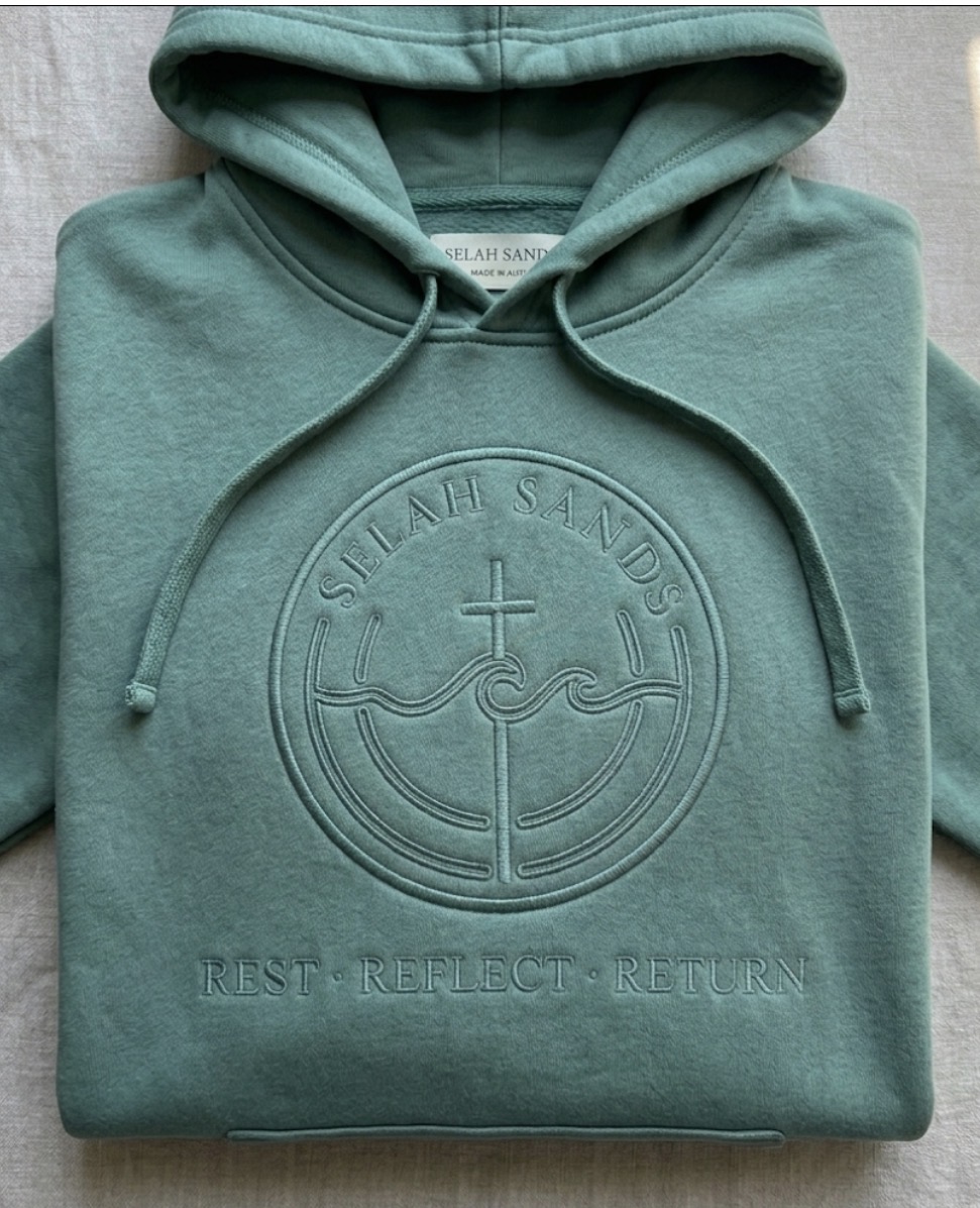 Women's sage green Selah Sands hoodie with tonal embroidered emblem